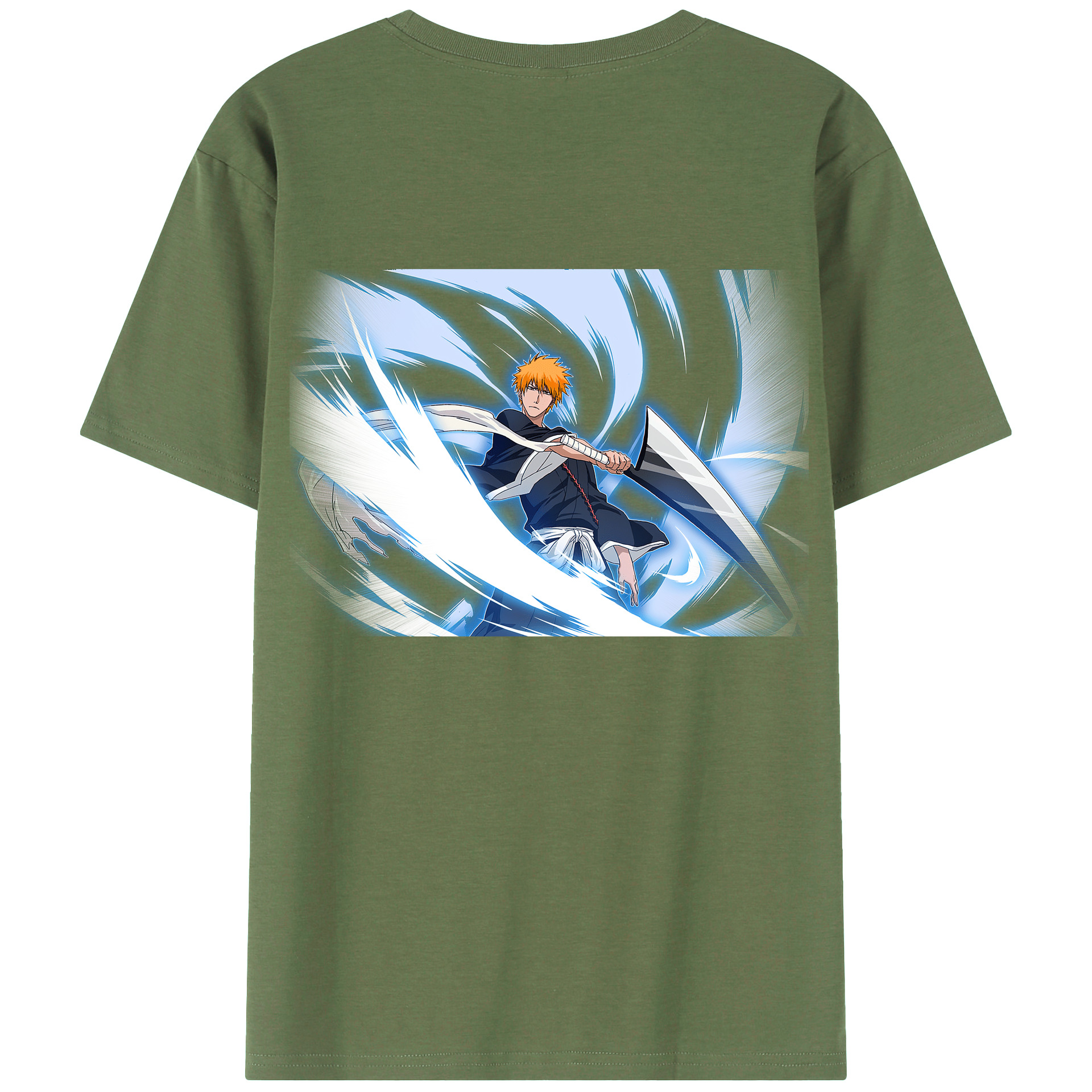 （画像用） ブリーチ 黒崎一護（くろさき いちご）BLEACH Kurosaki Ichigo 綿100％ メンズ半袖Tシャツ（バックプリント） 通気性